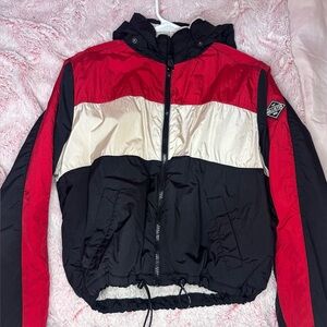 Red and Black Colorblock Windbreaker Jacket